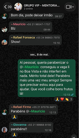 Depoimento de aluno no grupo VIP