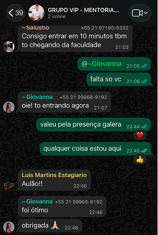 Depoimento de aluno no grupo VIP