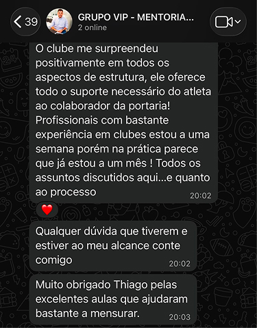 Depoimento de aluno no grupo VIP